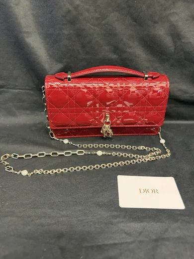 Dior My Dior Mini, Cherry Red Patent, bought and authenticated by San Diego Jewelry Buyers