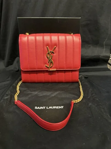 Saint Laurent Vicky Crossbody, Red, bought and authenticated by San Diego Jewelry Buyers
