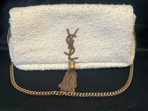 Saint Laurent Kate 99 Tweed, Cream, bought and authenticated by San Diego Jewelry Buyers